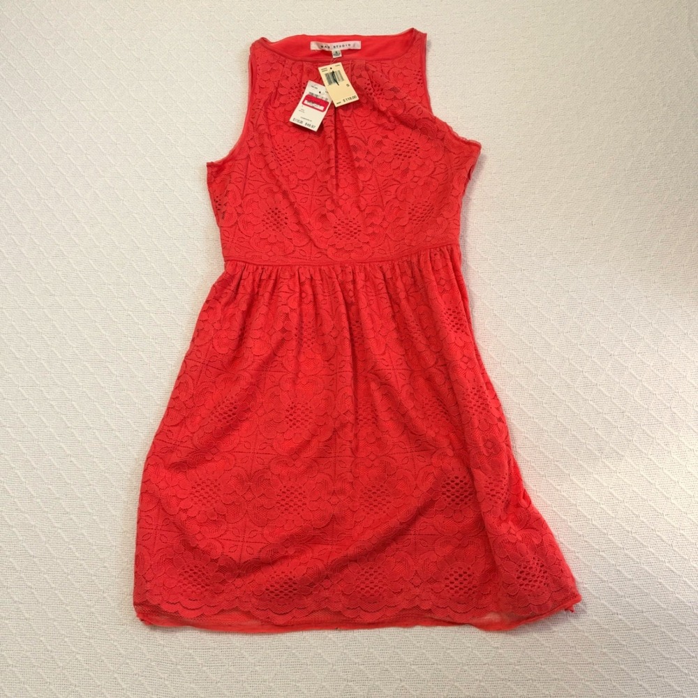 Max Studio Coral Floral Lace Sleeveless Empire Waist Dress NWT Women Size Small